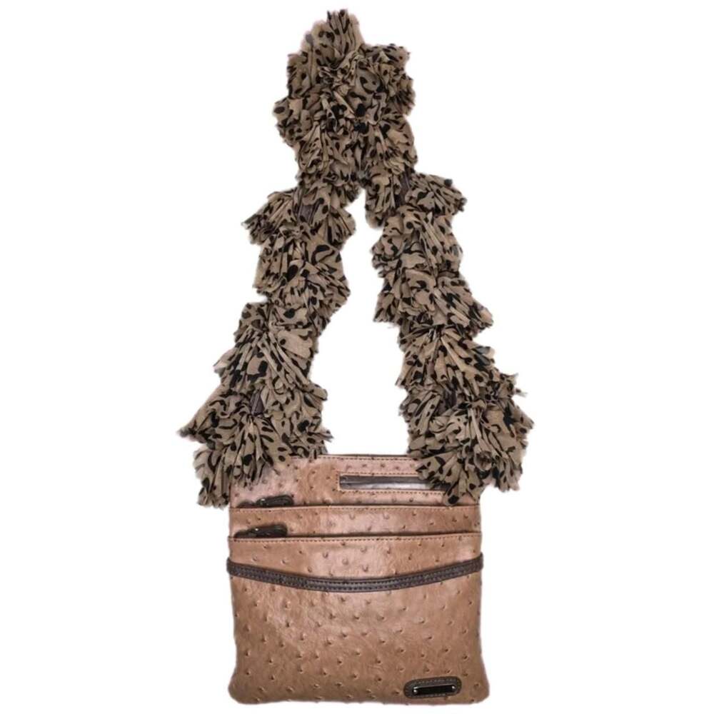 Koltov Ostrich Embossed Crossbody Bag with Custom Frilly Scarf Strap